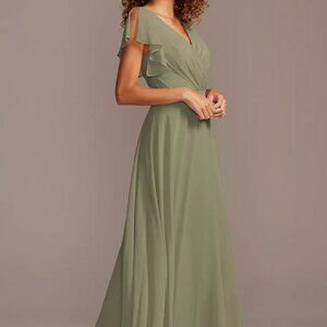 BRIDESMAID DRESS WITH FLUTTER SLEEVE FULL SKIRT, EUCALYPTUS,10